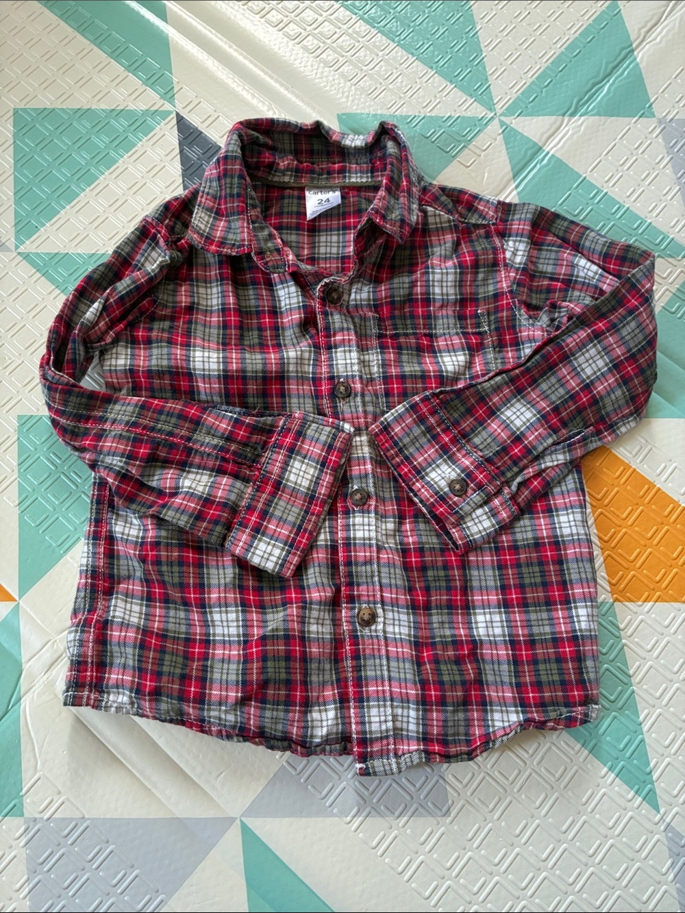 20/25$ 🧸 Children's Red Plaid Button-Up Shirt - Classic Flannel Style